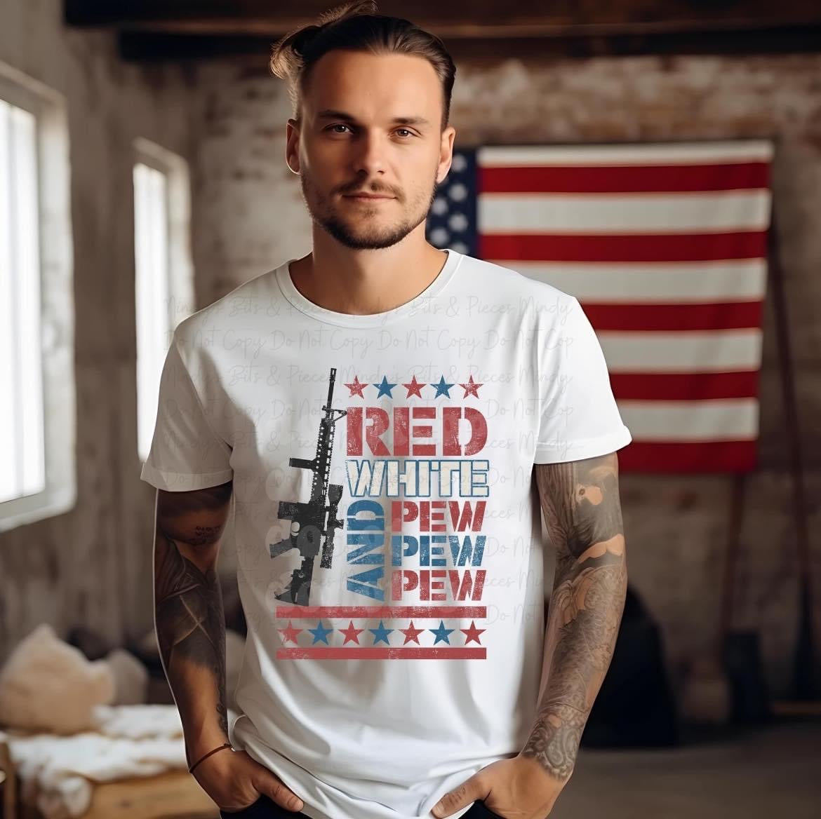 Red, White, & Pew, Pew, Pew Short Sleeve T-Shirt READ DESCRIPTION