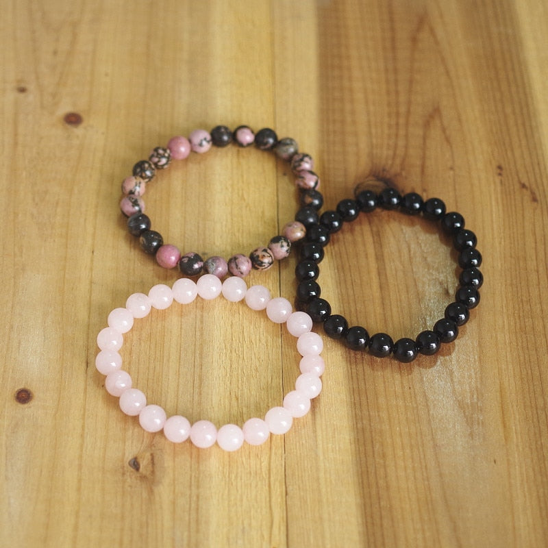 8mm Natural Stone Bracelet Sets Women Rhodonite Rose Quartzs Black Onyx Beaded Stackable Wrist Mala Charm Bracelets